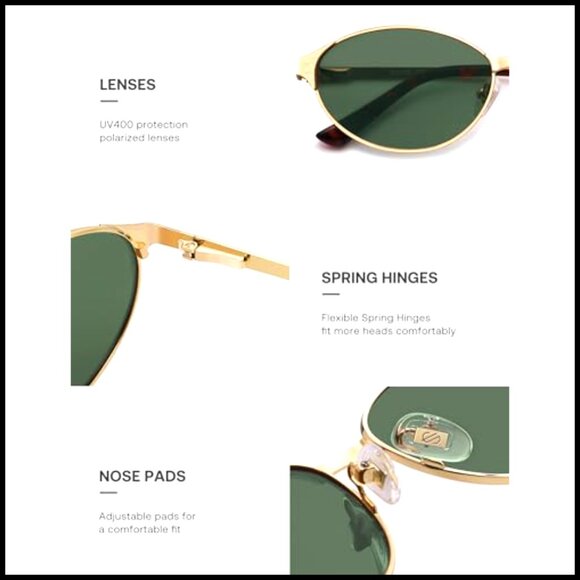 Retro Oval Cat Eye Polarized Sunglasses, Metal Frame, UV400 Protection